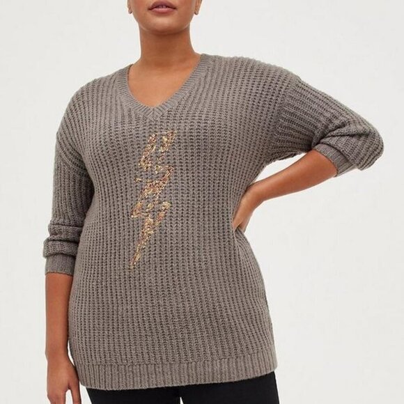 Torrid Chunky Pullover Tunic Sweater lightning bolt embellished 3x NEW NWT - Picture 1 of 13